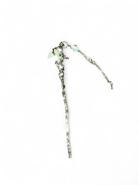 Silver Moon Charm Hairpin with Pale Green Accents